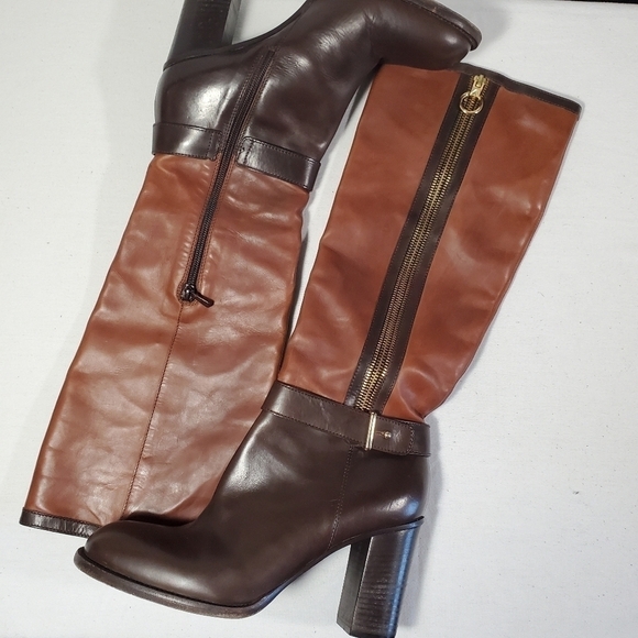 Mimosa Tall Heeled Leather Boots Tan Brown Made in Italy Size EU 39 US 8 - Picture 2 of 16